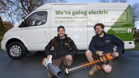Electric tools and van replace fossil-fuel powered options.