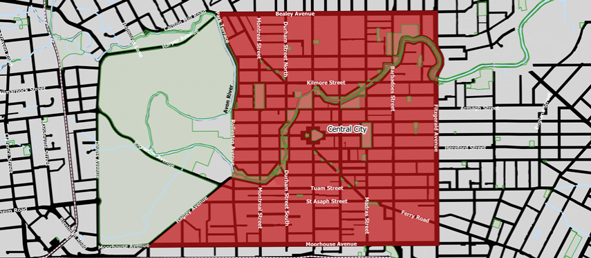 Central city alcohol ban area map