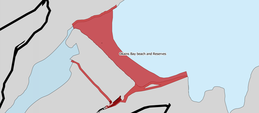 Okains Bay beach and reserves alcohol ban area map