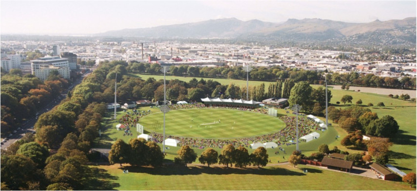 Impression of new lights at Hagley Oval during a daytime cricket match