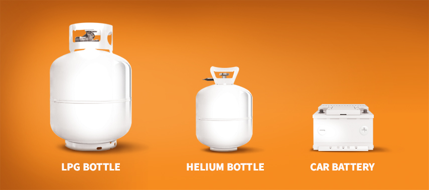 LPG gas bottles, Helium bottles and car batteries LPG gas bottles, Helium bottles and car batteries