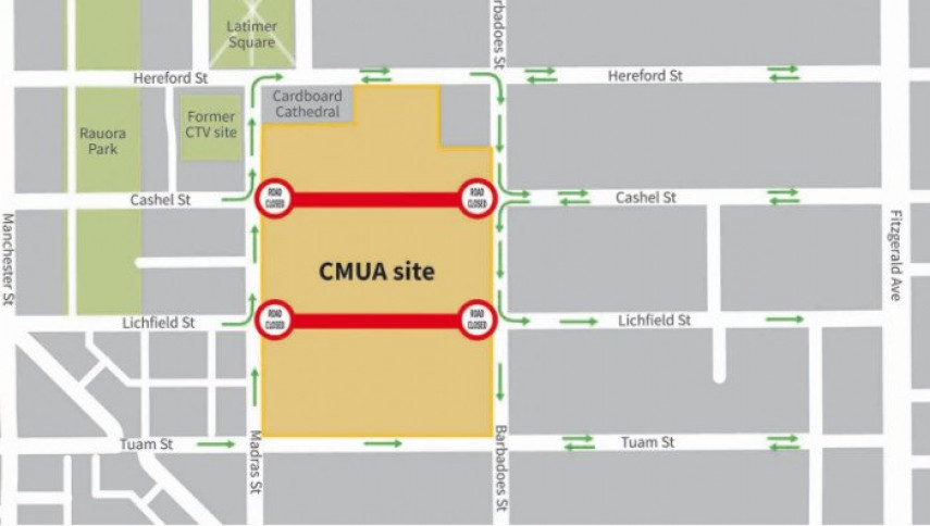 Cashel Street and Lichfield Street road closure map