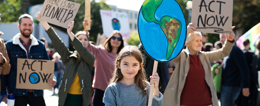 Students participating in an environment march