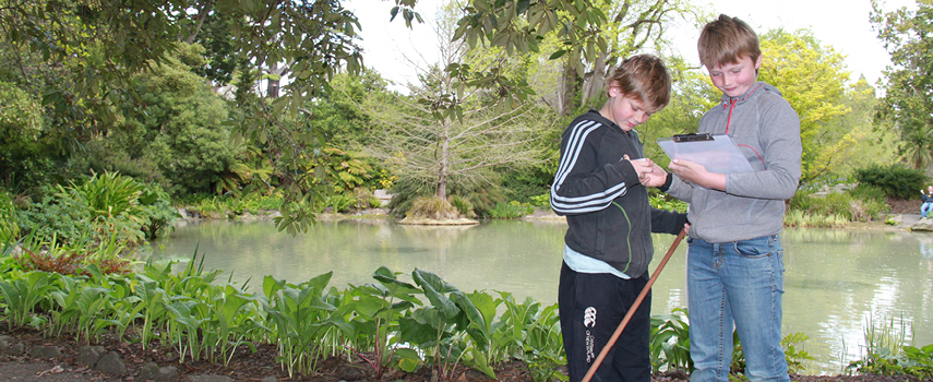 Kids exploring what they've found in the park