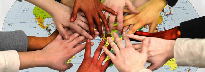 Multicultural group of hands
