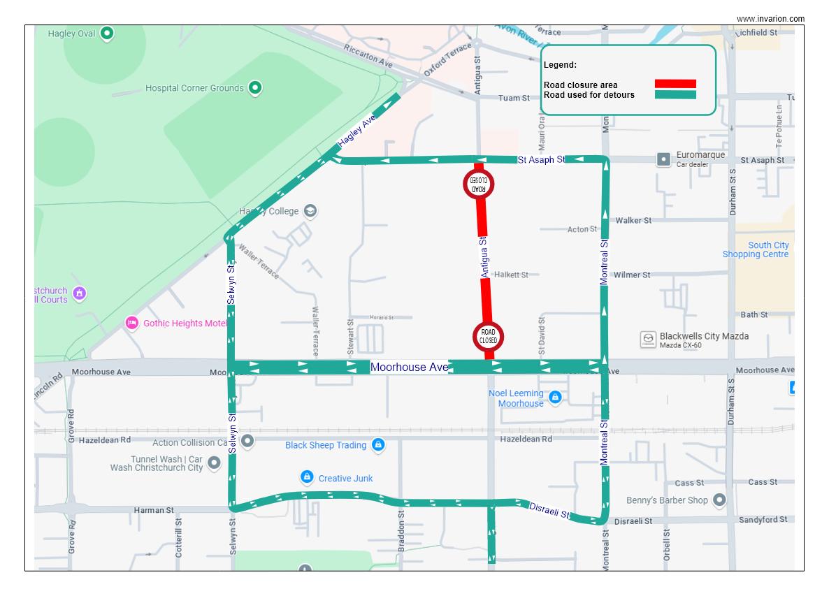Antigua St Full closure detour map