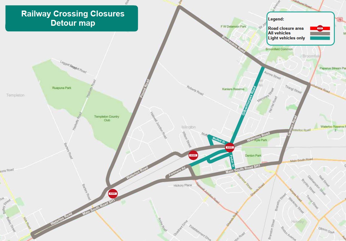 Detour map - Halswell Junction Road extension road closures